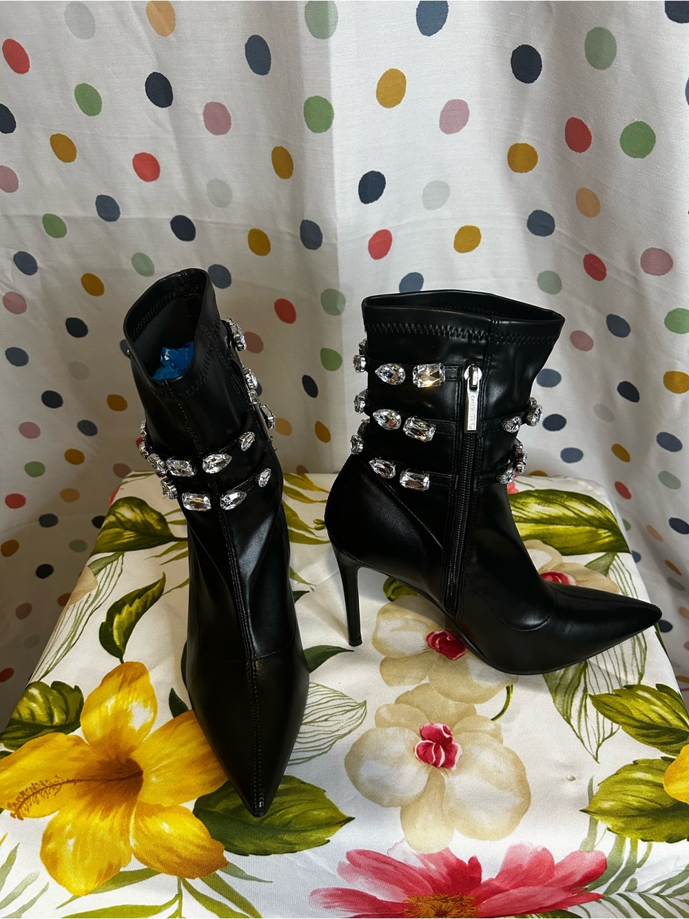 Cape Robbin Black Jeweled Pointed Stiletto Ankle Booties